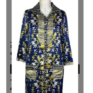 Just Cavalli Blue and yellow floral silk shirt 3/5 sleeve dress